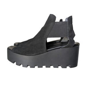 Piampiani Black Suede Leather Cut Out Platform Sandals Size 40 US 10 Italy